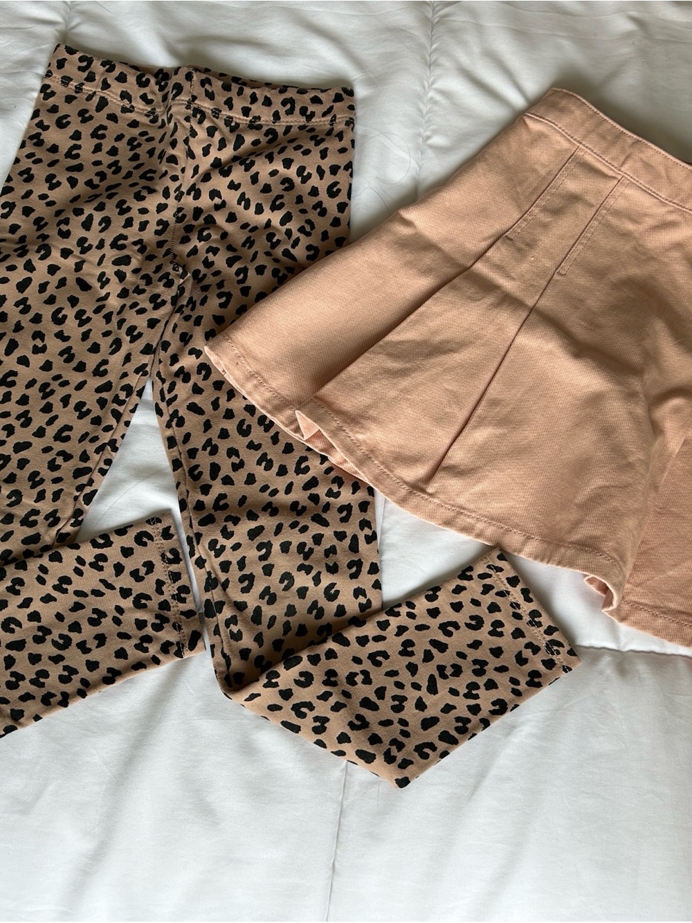 H&M Leopard Print Leggings and Peach Skirt Set - Black & Tan bundle